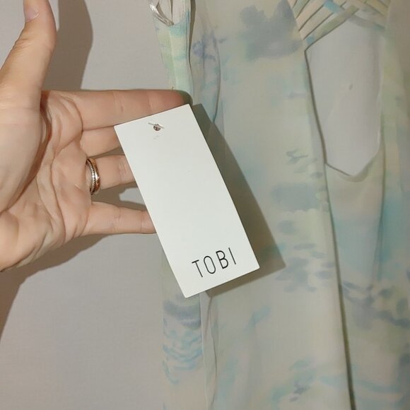 Tobi Sleeveless Tank Shift Dress Strappy Back Green Blue Off White Watercolor S - Picture 6 of 8